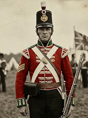 Colorful illustration detail depicting 19th Foot Regiment.