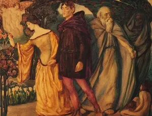 Watercolour painting by Herbert Ashwin Budd titled Figures in a Formal Garden (1902) showing people in an Edwardian garden setting.