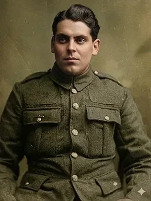 Colored portrait of Lance Corporal John Francis Budd in uniform.